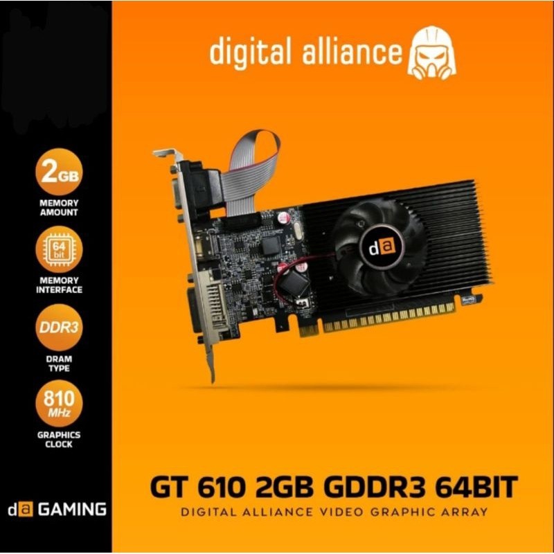 ♞Vga 卡數字聯盟 GT 610 2GB GDDR3 64 位 NVIDIA GEFORCE GPU 顯卡