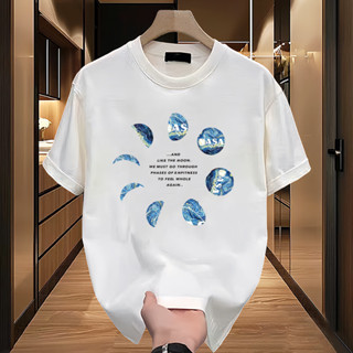 【Oversize】印花可愛T恤黑色白色純棉街頭裝上衣NASA宇航員男女通用情侶220Gsm T恤舒適圓領團隊S-2Xl