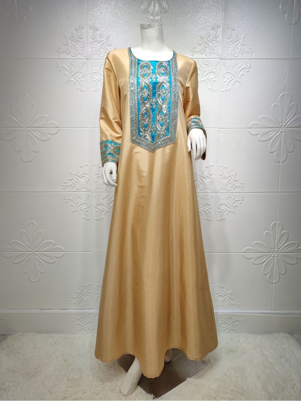 ♞,♘,♙AB123外貿跨境獨立站沙特abaya輕奢繡花亮片中東穆斯林長袍洋裝