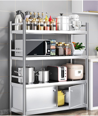 不銹鋼廚房置物架碗櫃儲物櫃子家用落地多層多功能簡易貨架餐邊櫃