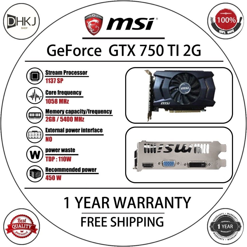 ♞,♘MSI 二手微星gtx 750 TI 2GB DDR5台式電腦獨立遊戲顯卡2G D5低功耗