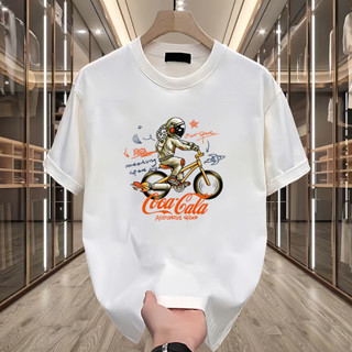 【Oversize】純棉街頭印花圓領襯衫S-2Xl NASA宇航員短袖220Gsm男士時尚舒適T恤情侶街頭裝上衣2025
