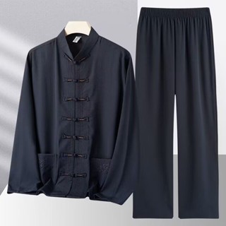 免運★樂天虎☀ 【M-4XL】亞麻套裝 中山裝 國風唐裝 夏季七分袖套裝 男士棉麻漢服 薄款盤扣外套 襯衣外套