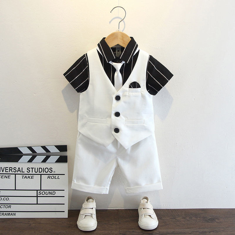 男童西裝 男寶寶英倫表演服 短袖週歲禮服 兒童西裝套裝  男童套裝