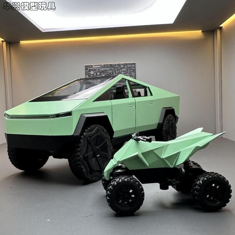 【華興模型玩具】 特斯拉模型車 1：24 Cybereruck 賽博 皮卡模型車 回力 聲光 越野車 合金玩具車 帶小摩