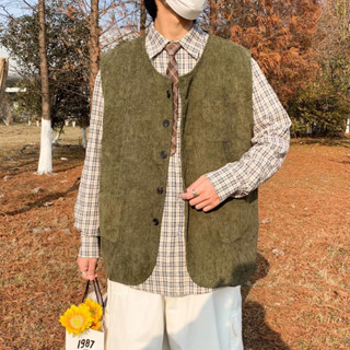春秋季日系復古無領燈芯絨馬甲男潮流休閒百搭背心上衣無袖潮