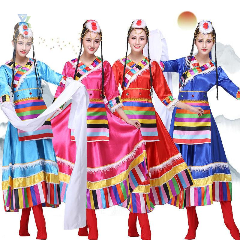c 藏族服裝藏族舞蹈服裝女成人水袖西藏廣場舞少數民族舞蹈表演服裝 練功服 舞蹈服 表演服