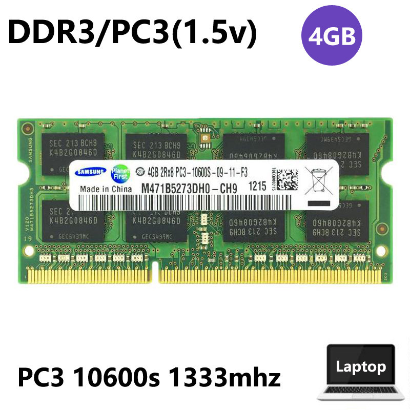 ♞,♘SAMSUNG 適用於三星 4GB DDR3 1333mhz 2Rx8 PC3-10600S 1.5V 筆記本電腦