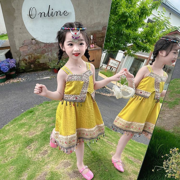 現貨 兒童民族風造型服 女童洋裝兒童傣族服裝 公主裙民族風舞蹈服