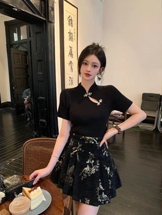 新品 現貨 【3306人收藏】大尺碼女夏裝新中式國風穿搭短袖上衣微胖mm顯瘦馬面半身裙兩件套裝