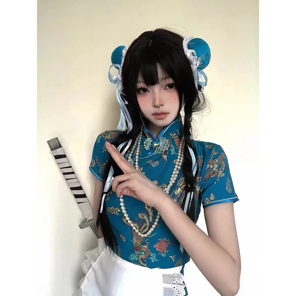 中華小廚娘日系蘿莉塔Lolita女僕圍裙 COS服新中式旗袍 洋裝套裝