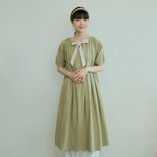 OB嚴選 純棉前後兩穿綁帶澎袖洋裝 《DA10014》日系/大尺碼/女裝/現貨