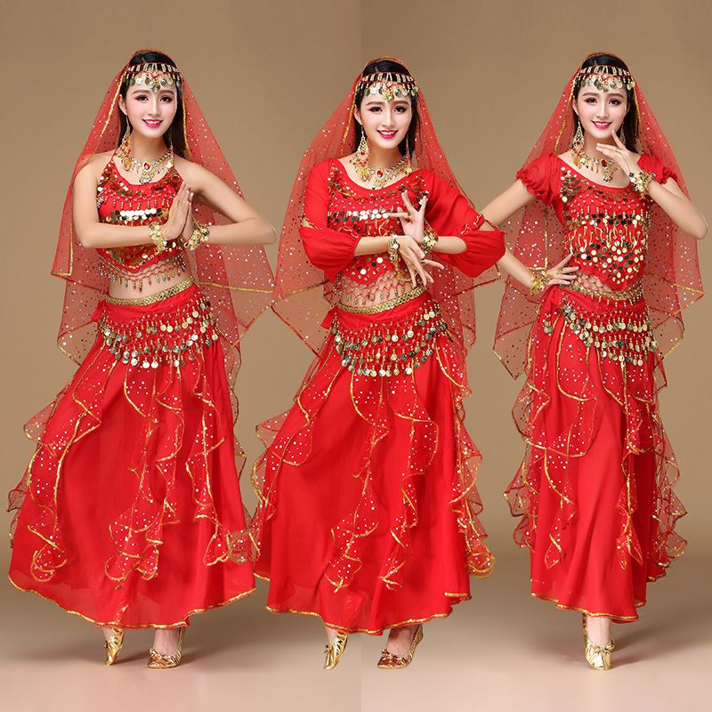 肚皮舞裙子印度女服裝服裝成人印度舞蹈衣服練習服表演表演服套裝
