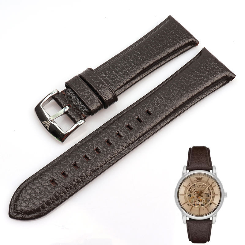 阿瑪尼男款棕色荔枝紋錶帶AR1982 1983 1980手錶牛皮錶帶22MM皮帶
