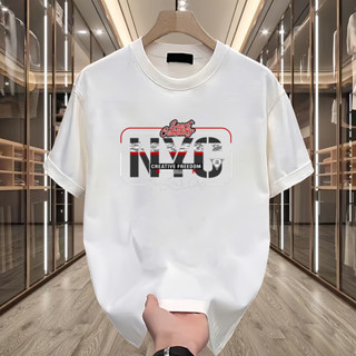 【Oversize】卡通運動圓領T恤黑白上衣220Gsm男士純棉襯衫T恤印花搞笑透氣潮流兇猛情侶夏裝