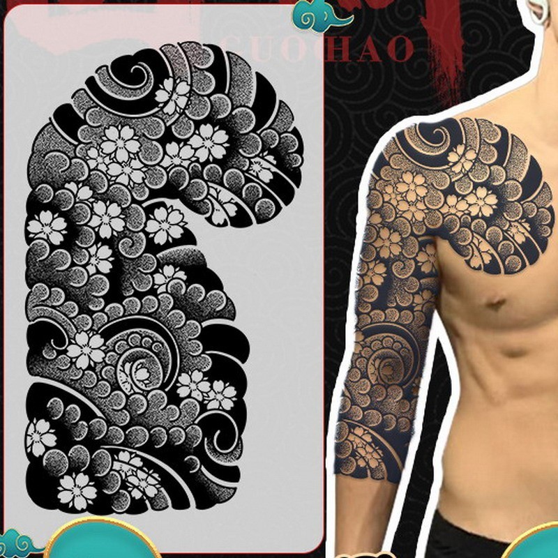 半永久果汁紋身貼15天持久大臨時紋身胸肩臂肌肉人體藝術男士紋身