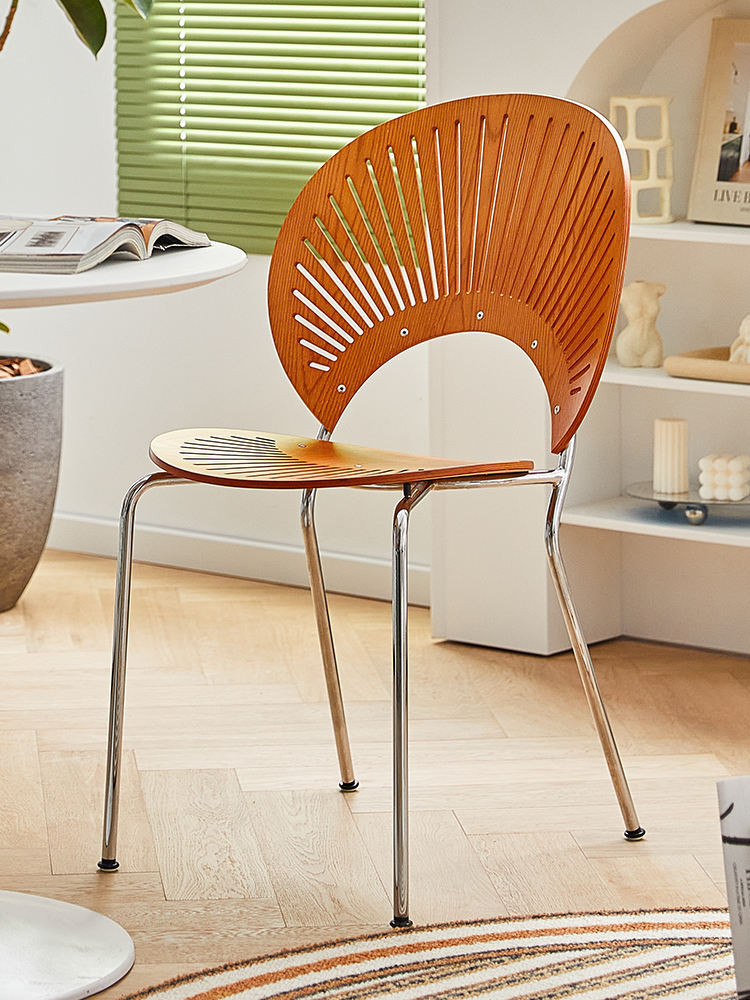 &lt;免運費&gt; 北歐風輕奢復古餐椅家用簡約貝殼椅太陽椅ins網紅設計師靠背椅