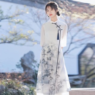 【店鋪熱銷】 ♞,♘,♙新中式 改良 奧黛 旗袍 2025年 輕款 少女 復古 中國風 高階感 茶服 洋裝 女裝