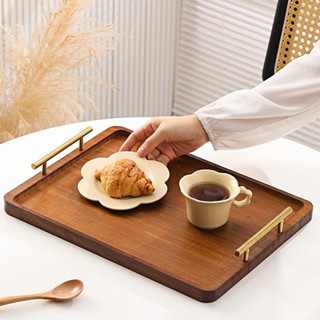 木托盤長方形托盤家用餐盤餐具木製小吃酒店茶盤把手盤燒烤商用