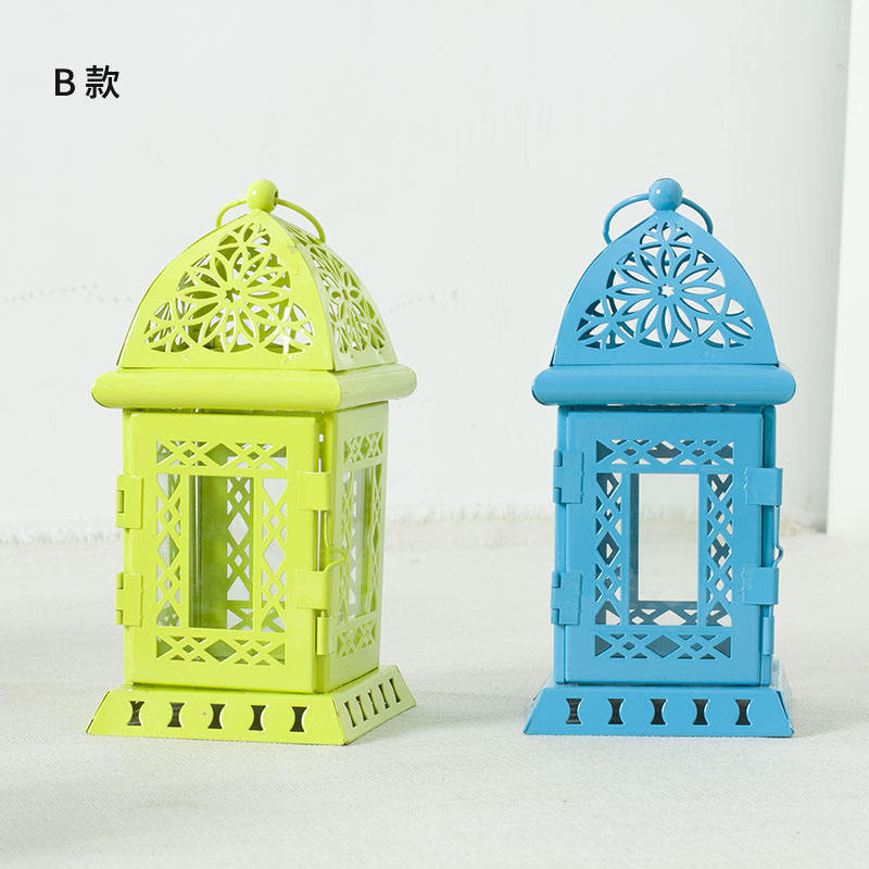 多款鐵藝防風燈復古氛圍燭臺摩洛哥彩色玻璃擺件家用香薰酥油燈罩