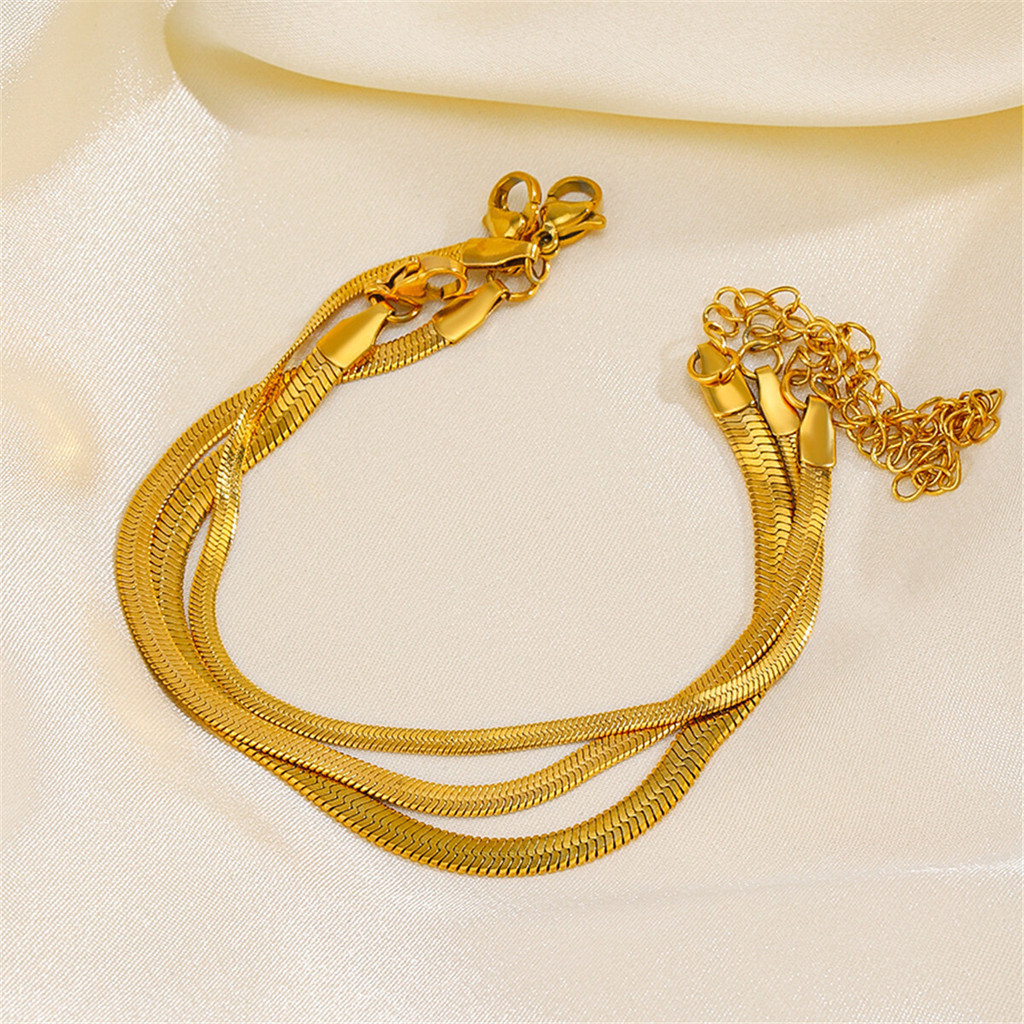 24A1110|金色|時尚不鏽鋼扁蛇骨鏈歐美風復古金色手鍊