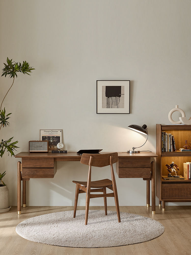 &lt;免運費&gt;書桌 北歐實木書桌 現代簡約復古黑胡桃木 家用 一體書桌 辦公室電腦桌