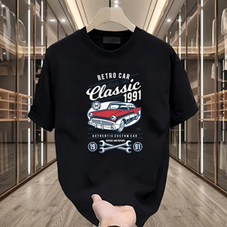 【Oversize】潮流插畫男士華夫格卡通純棉透氣情侶街頭穿印花新款黑白圓領T恤上衣T恤220Gsm時尚搞笑