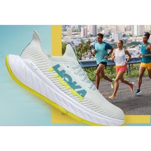 Hoka One Carbon X3 賽車板減震彈力男女跑步鞋黃/白尺碼 36-45