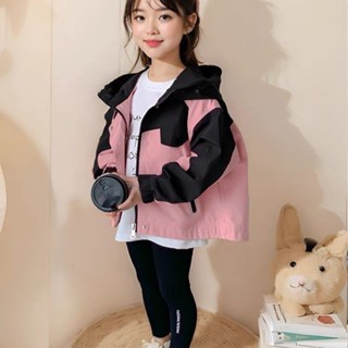 現貨 新品熱賣 女童休閒連帽衝鋒衣外套 【1265人收藏】兒童衝鋒衣2025秋裝新款女童外套春秋款時髦洋氣女孩休閒夾克上