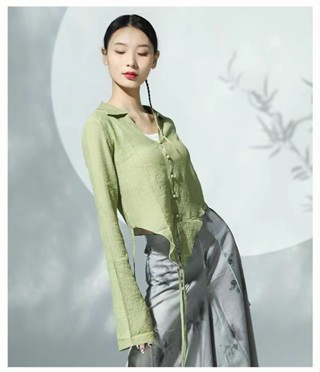 大尺碼新國風漂亮古典舞蹈服女飄逸長袖黑色上衣寬鬆褲裙民族風套裝