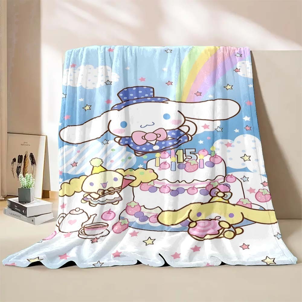 三麗鷗毛絨兒童毯子柔軟蓬鬆 Hello Kitty Cinnamoroll 卡通溫暖毯子適合沙發臥室裝飾