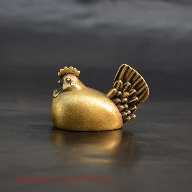 新品 速發   黃銅公雞小擺件銅雕生肖雞銅茶寵銅手把件鎮尺壓紙銅器擺件銅擺飾