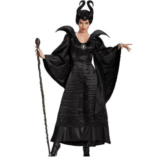 極速出貨 Cosplay 角色扮演 M-3XL 大碼萬聖節服飾 沈睡魔咒黑暗女巫服裝 牛角巫婆裝製服