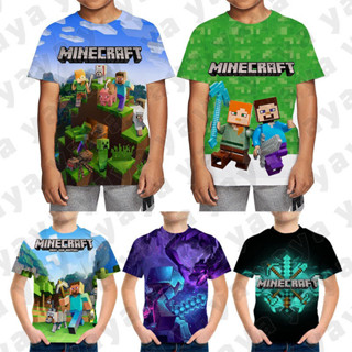 男孩 T 恤 Minecraft 沙盒遊戲虛擬世界 3D 列印派對遊戲兒童襯衫兒童休閒