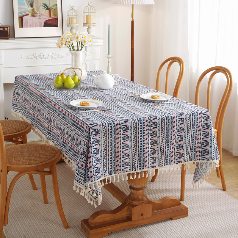 Cfen A's Bohemian 優質餐桌布彩色軟棉條紋多尺寸蕾絲家用廚房宴會桌罩 1