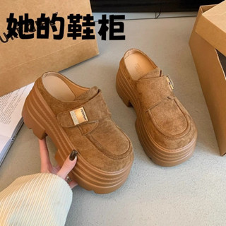 2025春夏新款9cm增高女鞋厚底小個子鬆糕小皮鞋百搭顯瘦懶人半拖