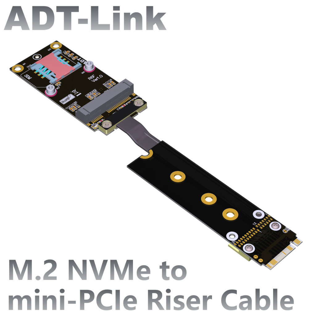 ♞,♘[訂製]ADT-Link mPCIe無線網卡延長線 轉接到M.2 NVMe M-key接口 mini-PCIe轉N