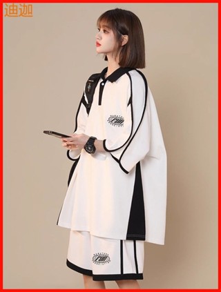 迪迦賣場 40.0-150.0kg大碼150.0kg胖mm鹽系網紅炸街套裝女夏季上衣Polo衫短袖短褲兩件套