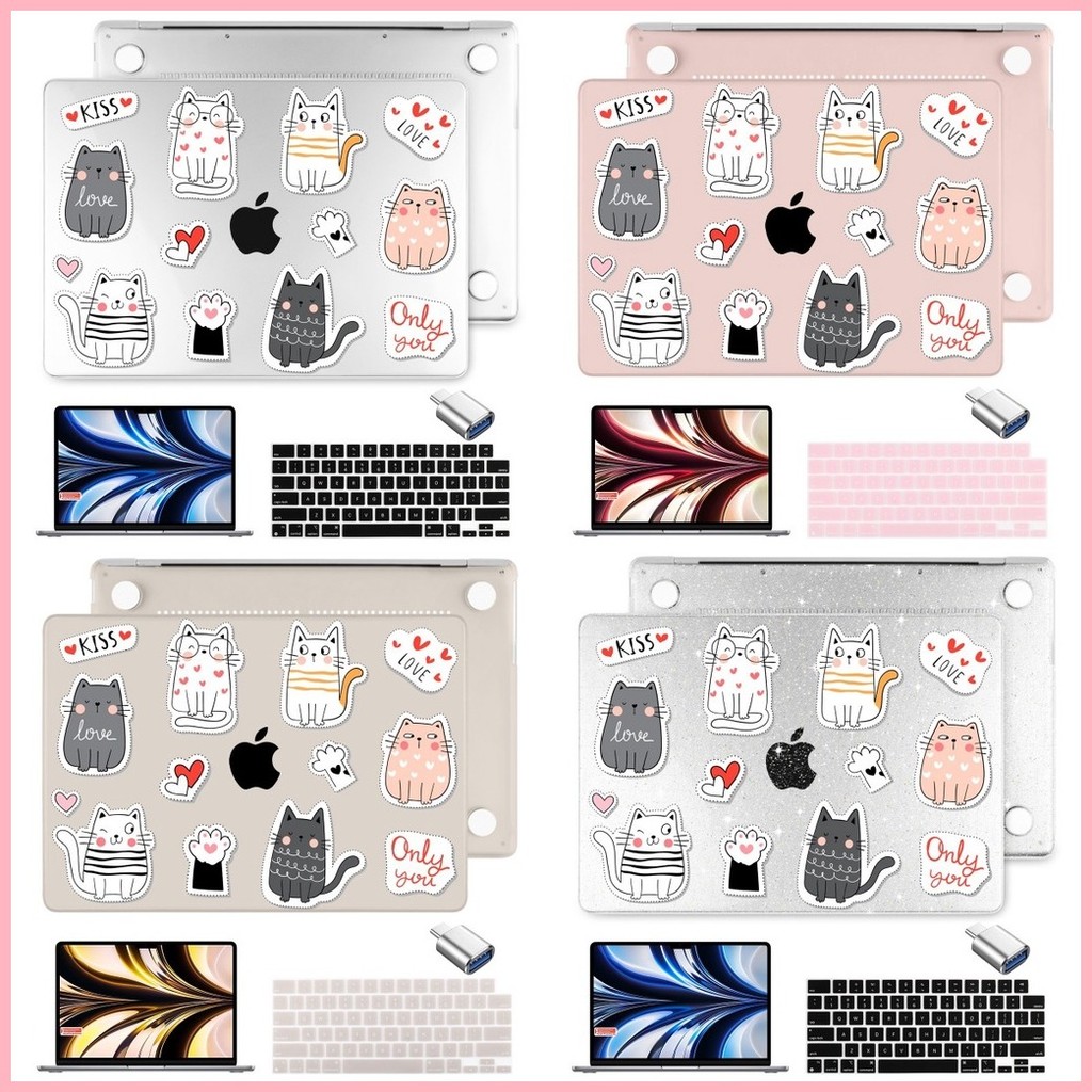 ♞,♘,♙可愛貓咪粉色保護殼適用於MacBook Pro Air11 12 13 14 15 16吋帶M2/M1芯片水晶