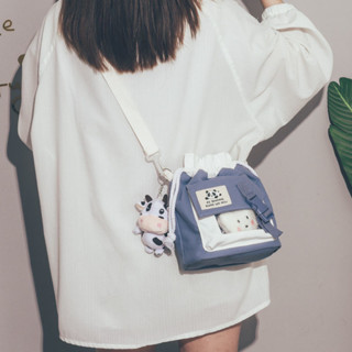 韓國小包 出國小包 側背小包 韓國ins可愛小包包新款潮日系帆布斜背包少女學生肩水桶包