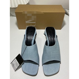 ZA新款優品質夏季法式粗跟女鞋方頭一字帶牛仔露趾後空時裝涼鞋女