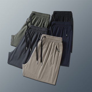 【臺灣出貨🔥全店免運】l-6xl冰絲褲 2025夏季新款男冰爽涼感安踏條速乾長褲男士戶外輕薄休閑運動冰絲束口平口長褲