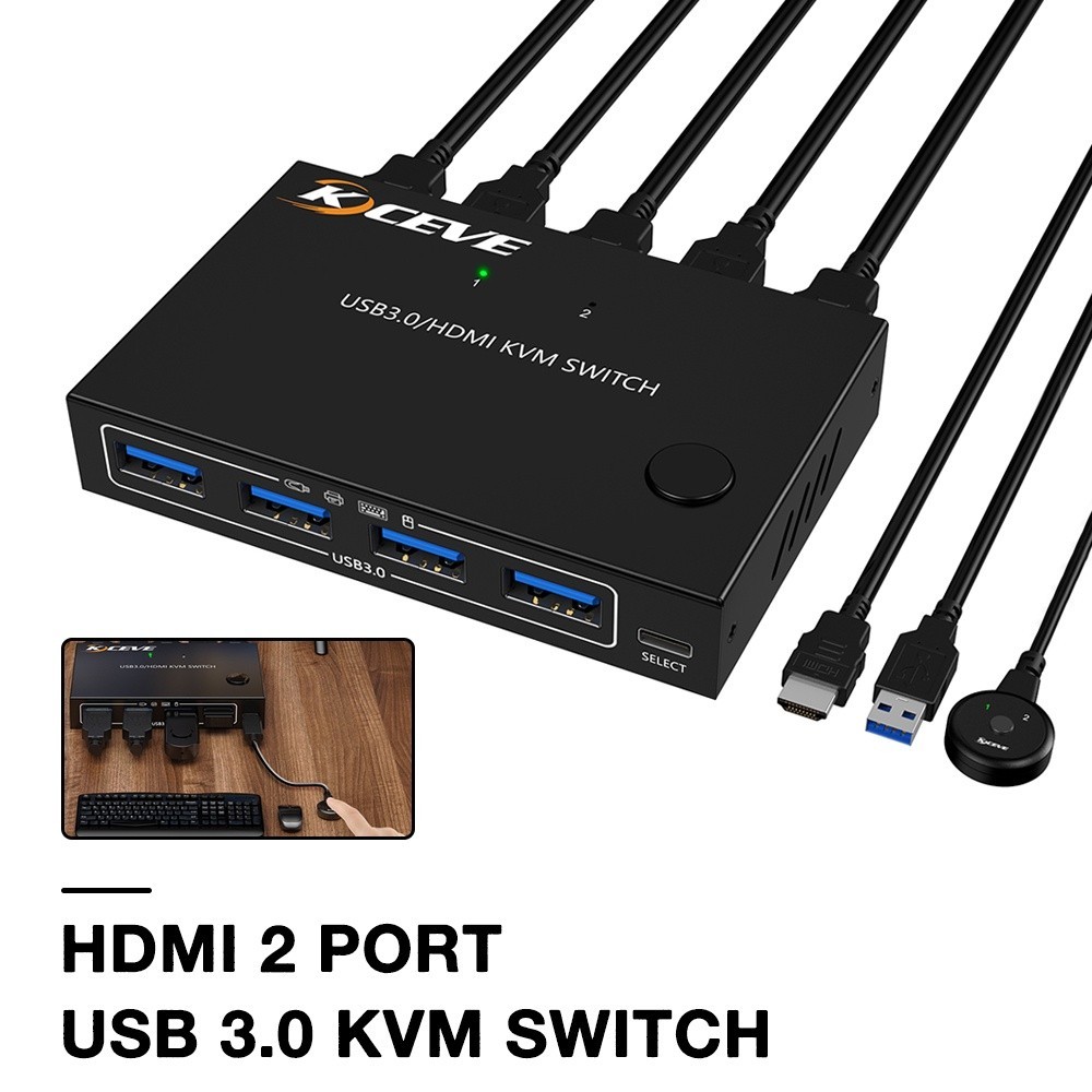 ♞,♘,♙HDMI KVM 4K@60Hz 18GBPS高速切換器usb3.0共享器電腦共用打印機U盤2進1出4K60