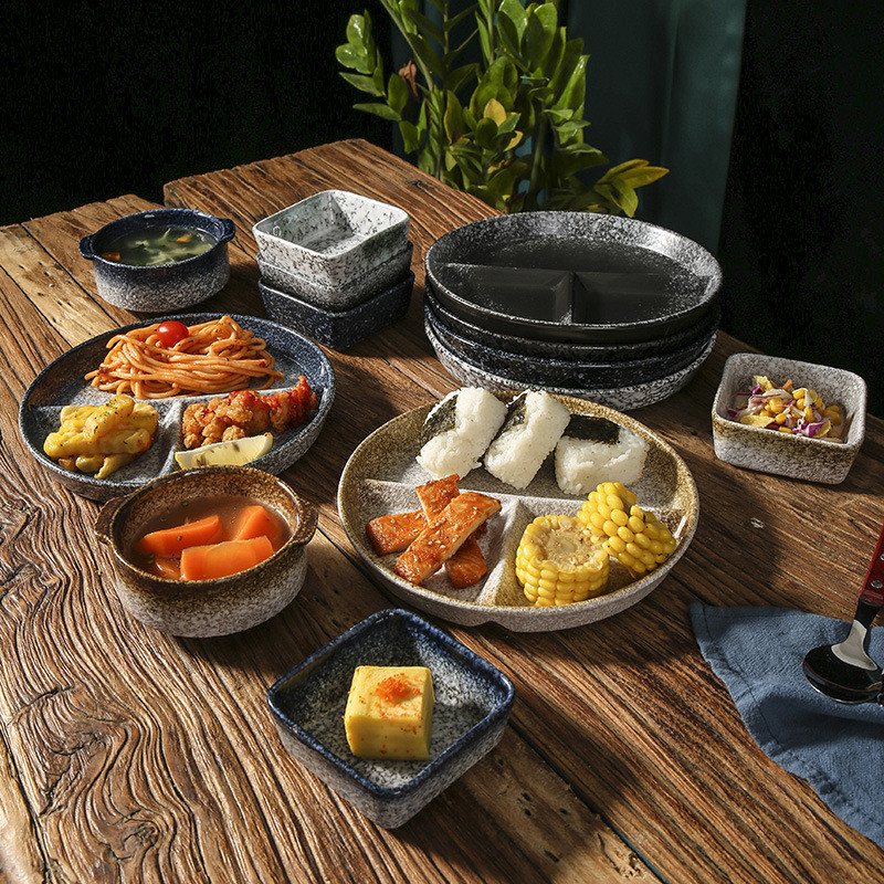 日式餐具一人食分格餐盤家用套裝減脂大人分餐制早餐定食分隔盤子