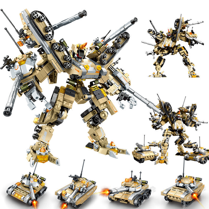 Sembo 1075 件坦克變形機甲機器人模型積木 MOC 軍事系列車輛拼裝積木玩具