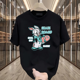 【Oversize】Tee Print 220Gsm T恤男女通用舒適圓領速乾運動卡通上衣新款卡通T恤情侶純棉襯衫黑色白