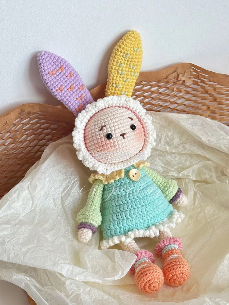 DIY鉤針玩偶 手工製作材料包  鉤針編織玩偶diy材料包 手工製作禮物毛線娃娃多巴胺情侶兔子