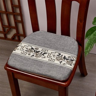 中式刺繡餐椅墊通用棉麻馬蹄形座墊實木餐椅墊