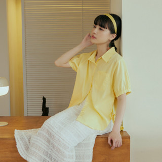 OB嚴選 純棉側開衩綁帶泡泡袖襯衫上衣 《AB19358》日系/現貨/女裝