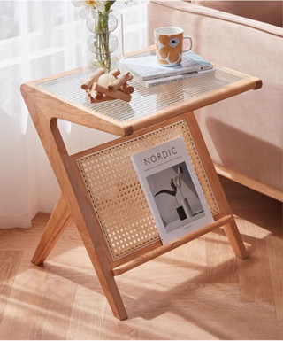 【免運】 邊幾小茶几床頭桌子沙發邊桌書架玻璃小戶型方日式角幾實木雜誌架
